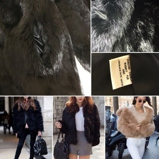 フランス製 ラビット 兎毛 リアルファーコート 暖かい 黒 肩落とし M