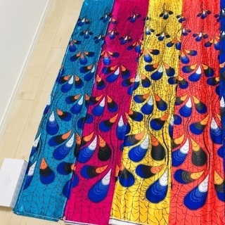 【生地、1ヤード1000円〜】アフリカパーニュ柄 サテン生地 5色