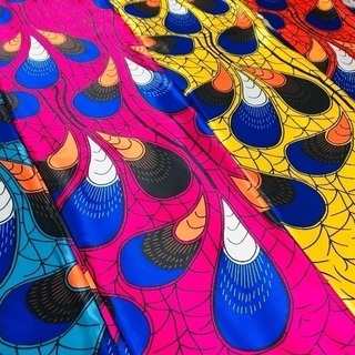 【生地、1ヤード1000円〜】アフリカパーニュ柄 サテン生地 5色