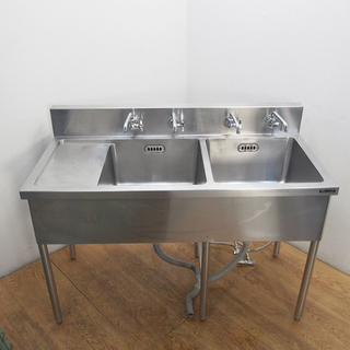 【今週末限定】マルゼン maruzen ステンレス製 水切台付2槽シンク 1200×600×800 蛇口4栓付き