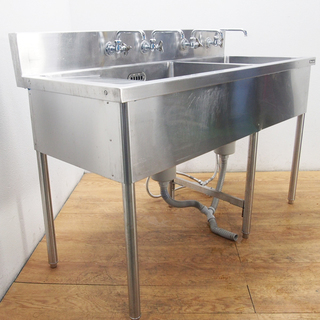 【今週末限定】マルゼン maruzen ステンレス製 水切台付2槽シンク 1200×600×800 蛇口4栓付き