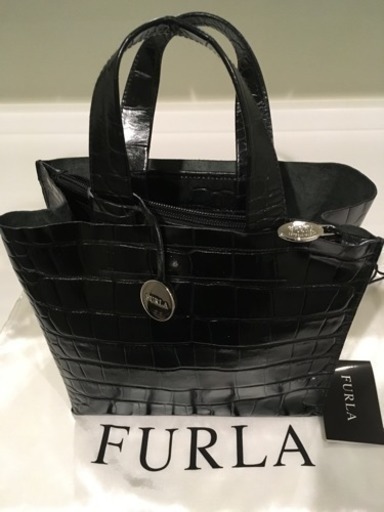 新品❗️値↓↓ FURLA トートバッグ クロコ型押し レザー ブラック