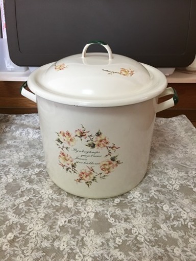 【中古】薔薇柄 ホーロー ストッカー缶