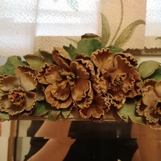 レア！アンティーク・バーボラミラー、飾りが革製？・大きめ