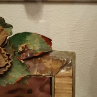 レア！アンティーク・バーボラミラー、飾りが革製？・大きめ