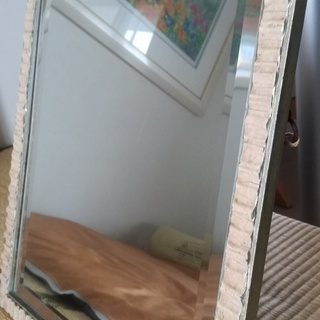 レア！アンティーク・バーボラミラー、飾りが革製？・大きめ