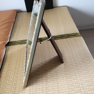 レア！アンティーク・バーボラミラー、飾りが革製？・大きめ