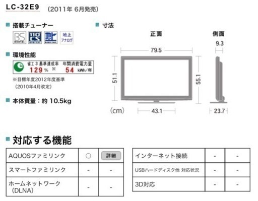 美品 SHARP AQUOS 32型テレビ