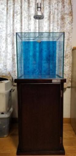 【値下げしました！引取り限定】マーフィード水槽台\u002645cmガラスキューブ　水槽セット、LED付き！