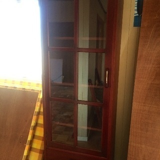 木製 本棚 飾り棚 食器棚 ガラス扉付き マホガニーブラウン