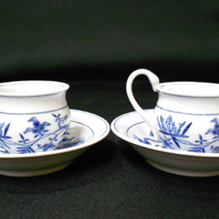 マイセン ブルーオニオン コーヒーカップ&ソーサー ペアセット 1客ヒビあり