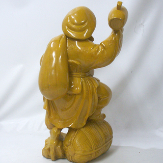 七福神 大黒天 置物 縁起物 食物・財福 黄色 全高：約42cm