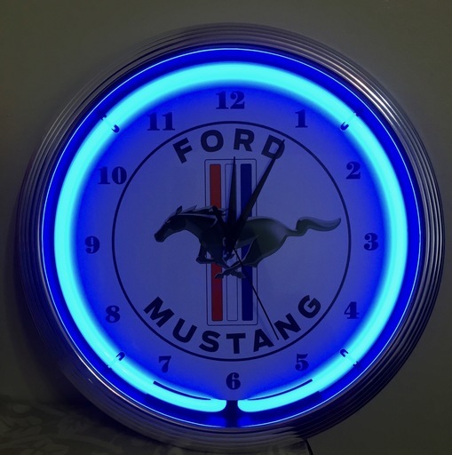 壁時計　マスタング　フォード　ブルーネオン