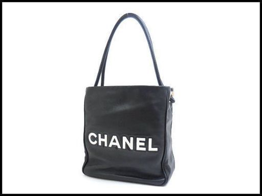 CHANEL シャネル レザー カメリア ロゴ トートバッグ 黒