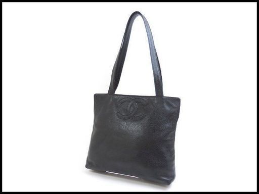 CHANEL シャネル キャビアスキン ショルダー トート バッグ 黒