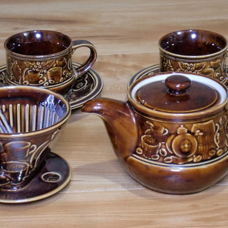 ★陶器のドリッパーとポット★コーヒーカップと皿の2客セット