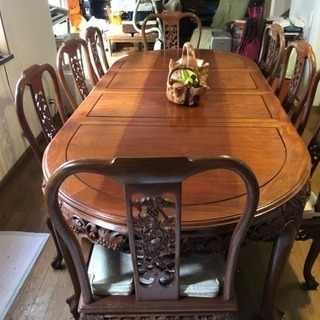 食卓テーブル 最高級 長さ変更可能 手彫り 大幅値引き 配送可能