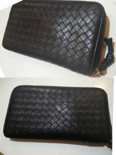 ボッテガ・ヴェネタ/正規品/中古ダークブラウン長財布