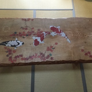 座卓 鯉 彫り物 希少 ローテブル 板厚6cm