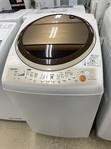 【終了】J50【動作確認、クリーニング済】　TOSHIBA　東芝　洗濯機　8Kg　AW-80VLR9　2012年製　給水、排水ホース付き！