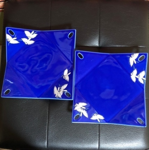 ☆新品 有田焼  藍色 サギ柄  多用皿 6枚