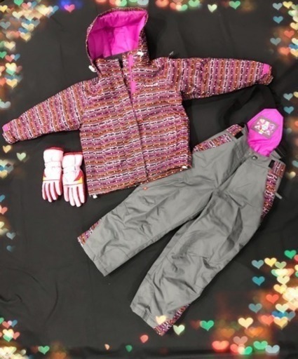 子供 スキーウエア 120 ピンク柄 3点セット AIR WALK