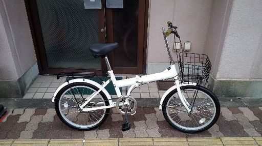 20吋 カゴ付き折り畳み自転車 変速なし/ホワイト