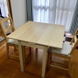 IKEA 2人掛け 伸長式ダイニングテーブル 椅子2脚