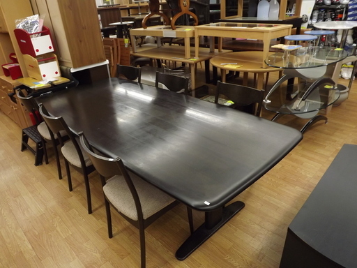 飛騨家具　キツツキ　６人掛けダイニングセット　ダークブラウン　テーブル幅:２ｍ２０ｃｍ　札幌　西岡店