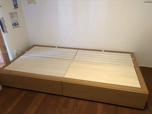 無印良品　収納ベッド・シングル・オーク材　幅１０５．５×奥行２０１×高さ２７ｃｍ