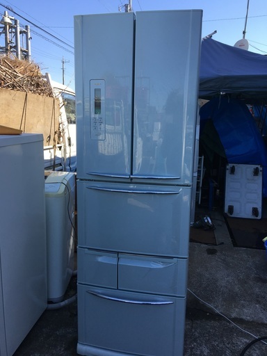 【中古品】TOSHIBA　ノンフロン冷凍冷蔵庫　415L　フレンチドア　GR-NF425CK（G）※2003年製　動作品