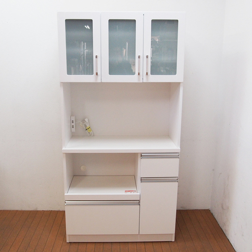 【美品】食器棚 ホワイトカラー 幅90 AA20