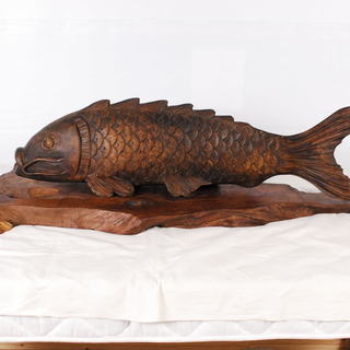 7986　大迫力 大型彫刻 鯉 95cm 無垢 大型彫刻 木製　...