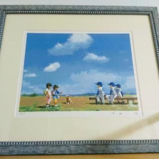 【真作】櫻井幸雄「帰路」リトグラフ直筆サイン 175部限定 絵画 版画 野球 櫻井幸雄 複製画(額なし) 少年野球「出番のないベンチ (雲の下の