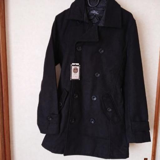 新品 M メンズ ベルト付きピーコート 黒 Flower 苫小牧の