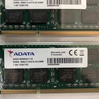 ノートPC用 メモリー DDR3L 1600 8G 2枚