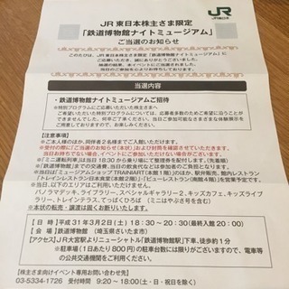 3月2日 鉄道博物館 株主限定ナイトミュージアム 招待券