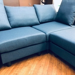 ソファ ☆展示品☆美品☆4人掛けカウチソファ オットマン付 ファブリック