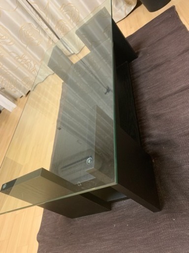 franfran ガラス台 黒色木製テーブル