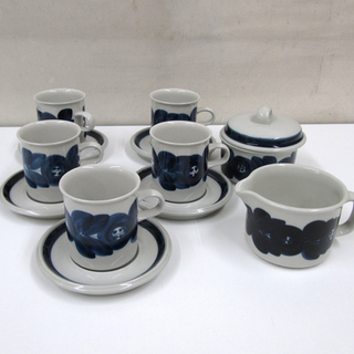 アラビア アネモネシリーズ 北欧 フィンランド カップ＆ソーサー 5客+シュガーポット+クリーマーセット