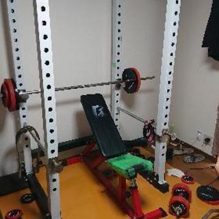 パワーラック、マルチベンチ、EZバー、ダンベル、バーベル2本(200cm 180cm)等