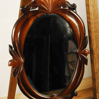 8074　ウォールミラー　壁掛け鏡　木製　木彫り　フレーム　アン...