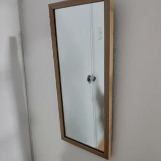 壁掛け鏡横25×縦60木のフレームナチュラル引取限定