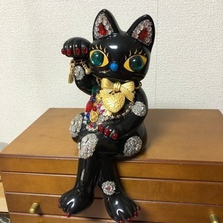 猫の貯金箱☆装飾オシャレ黒猫陶器招き猫☆ブラック黒