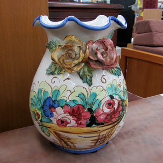 花瓶 イタリア フラワーベース 陶製 薔薇/ハンドメイド 西宮の沢