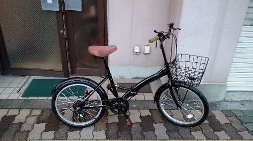 20吋 カゴ付き折り畳み自転車 6段変速/ブラック