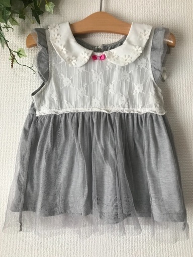 レース チュールお花パール 丸襟チュニックワンピース お姫様コーデ グレー ホワイト白 まりあき自己紹介必読 福岡のベビー用品 ベビー服 の中古あげます 譲ります ジモティーで不用品の処分