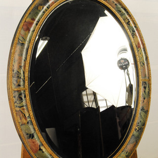 8313　イタリア製 オーバル 壁掛け鏡　ミラー　楕円形　木製　...