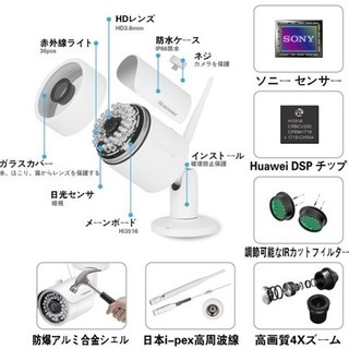 防犯カメラ 監視カメラ ワイヤレス 暗視撮影 屋外 IP66防水 200万画素