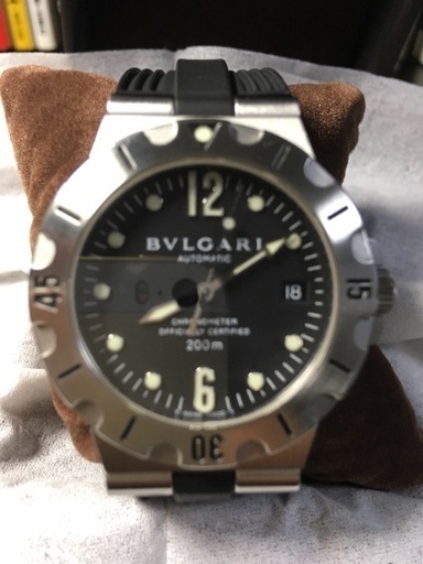 内部点検済 BVLGARI ブルガリ ディアゴノ スクーバ SD38S 200m防水 デイト 黒 ブラック SS ステンレス メンズ 自動巻き【6ヶ月保証】【腕時計】